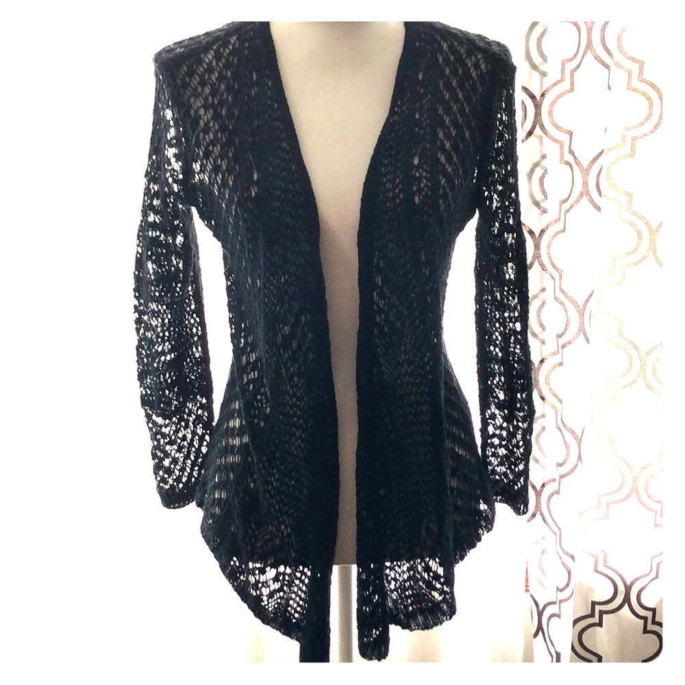 Crochet black open front cardigan